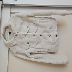 Teddy bear button up cropped cream/white warm jacket